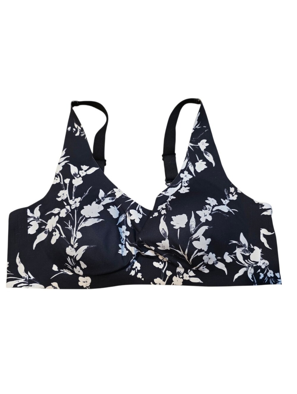 ​Ambrielle Seamless Wireless Lounge Bra XL Black White Floral Smooth No Show